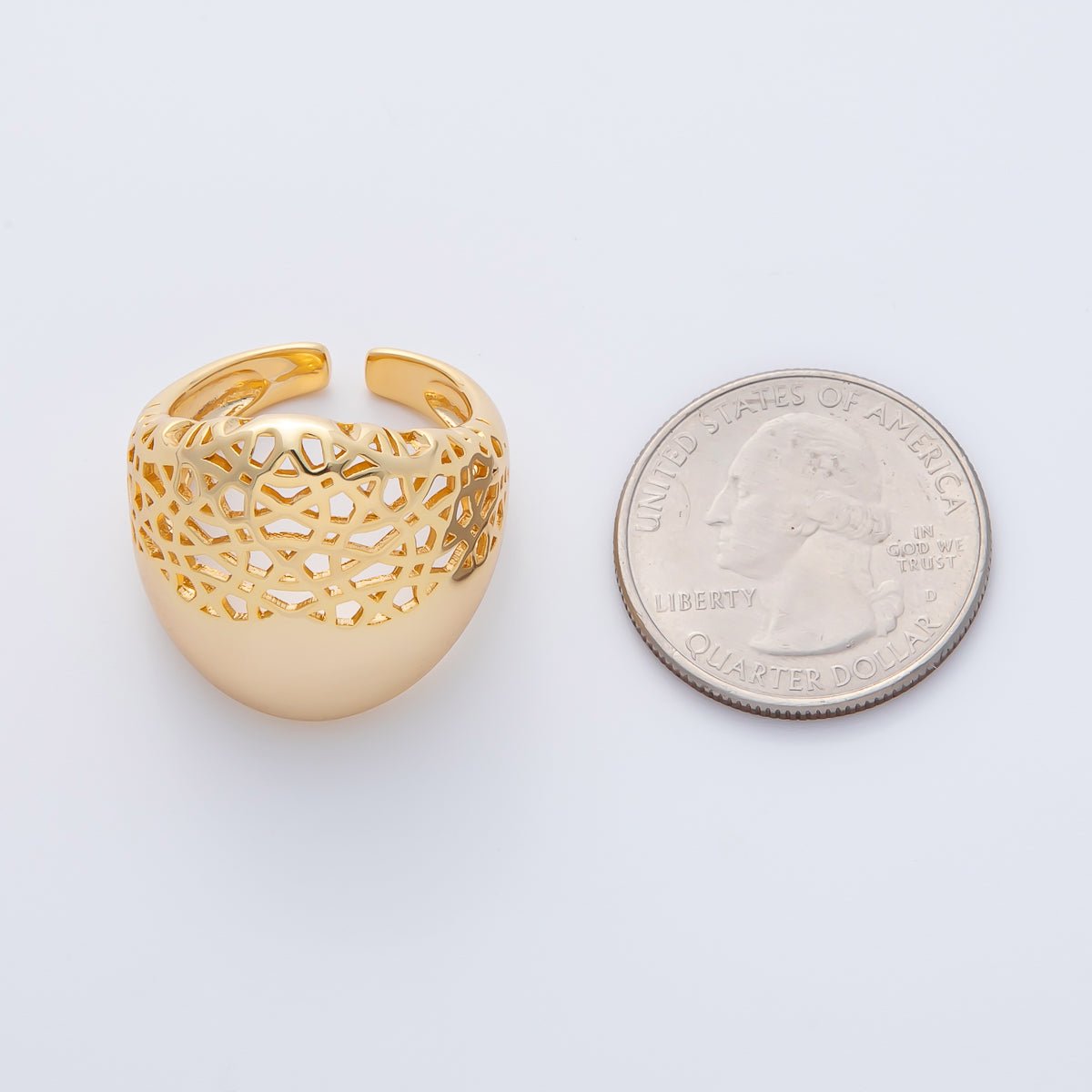 18K Gold Filled Filigree Web Dome Adjustable Ring | O640 - DLUXCA