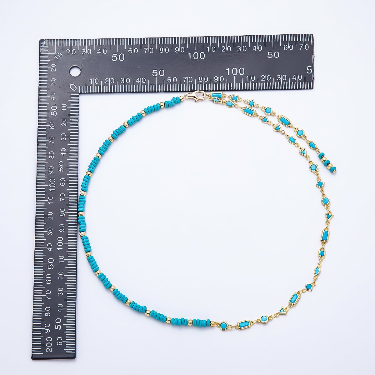 18K Gold Filled Floating Turquoise Multi Cut Rondelle Bezel Half Cable Gemstone Floating Necklace Chain 19 Inch Necklace | WA-01384 - DLUXCA