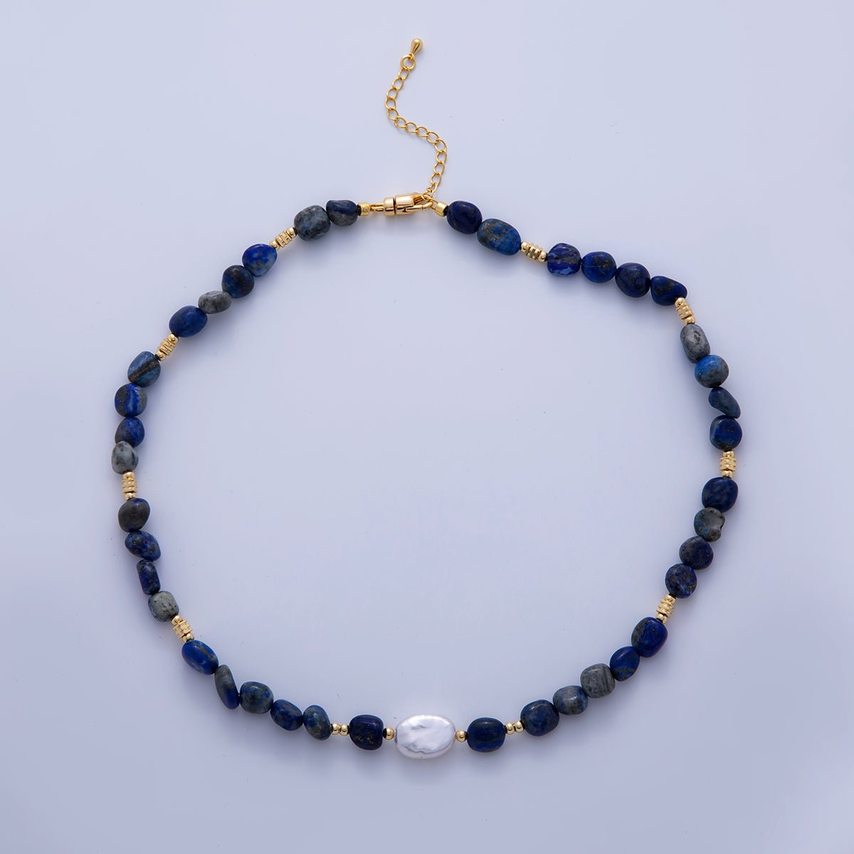 18K Gold Filled Freshwater Pearl Lapis Lazuli Gemstone 15.8 Inch Necklace | WA - 3177 - DLUXCA