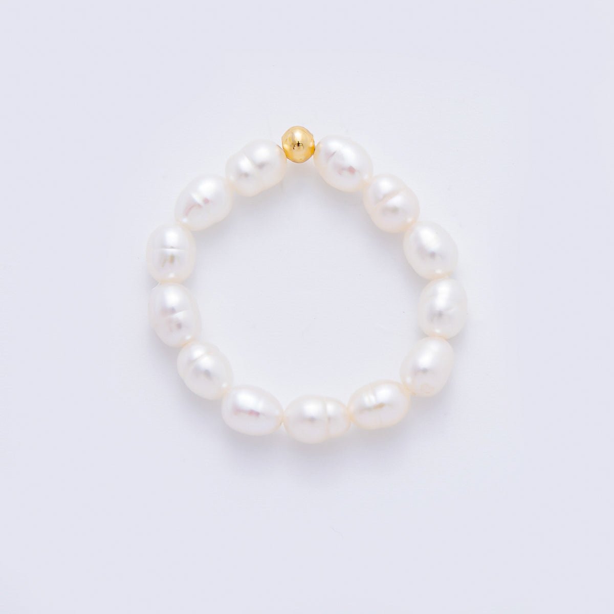 18K Gold Filled Freshwater Pearl Round Beads Handmade Stretch Ring | O061 - DLUXCA