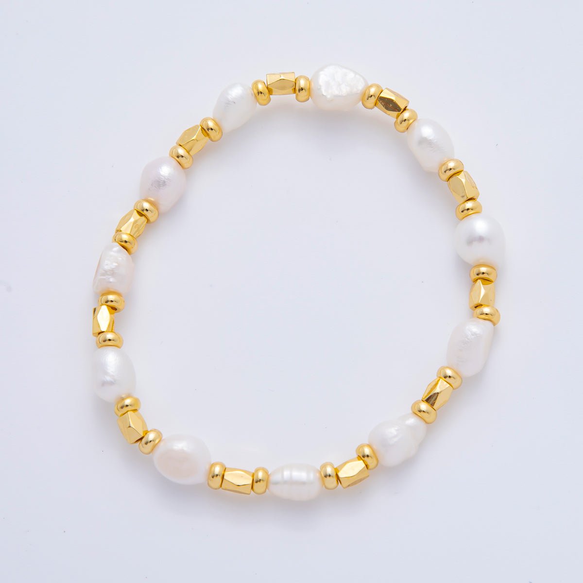 18K Gold Filled Freshwater Pearl Stretch Textured Bead Bracelet | WA - 3505 ~ WA - 3516 - DLUXCA