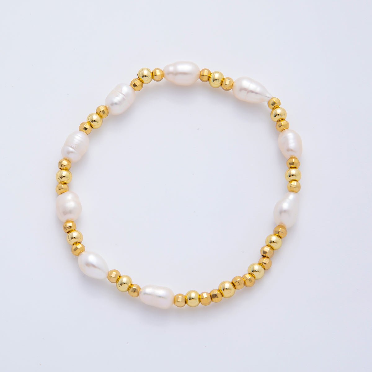 18K Gold Filled Freshwater Pearl Stretch Textured Bead Bracelet | WA - 3505 ~ WA - 3516 - DLUXCA