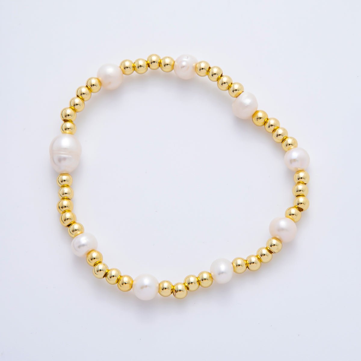 18K Gold Filled Freshwater Pearl Stretch Textured Bead Bracelet | WA - 3505 ~ WA - 3516 - DLUXCA