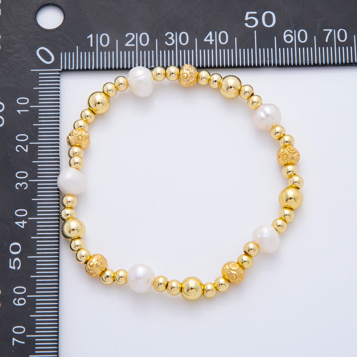 18K Gold Filled Freshwater Pearl Stretch Textured Bead Bracelet | WA - 3505 ~ WA - 3516 - DLUXCA