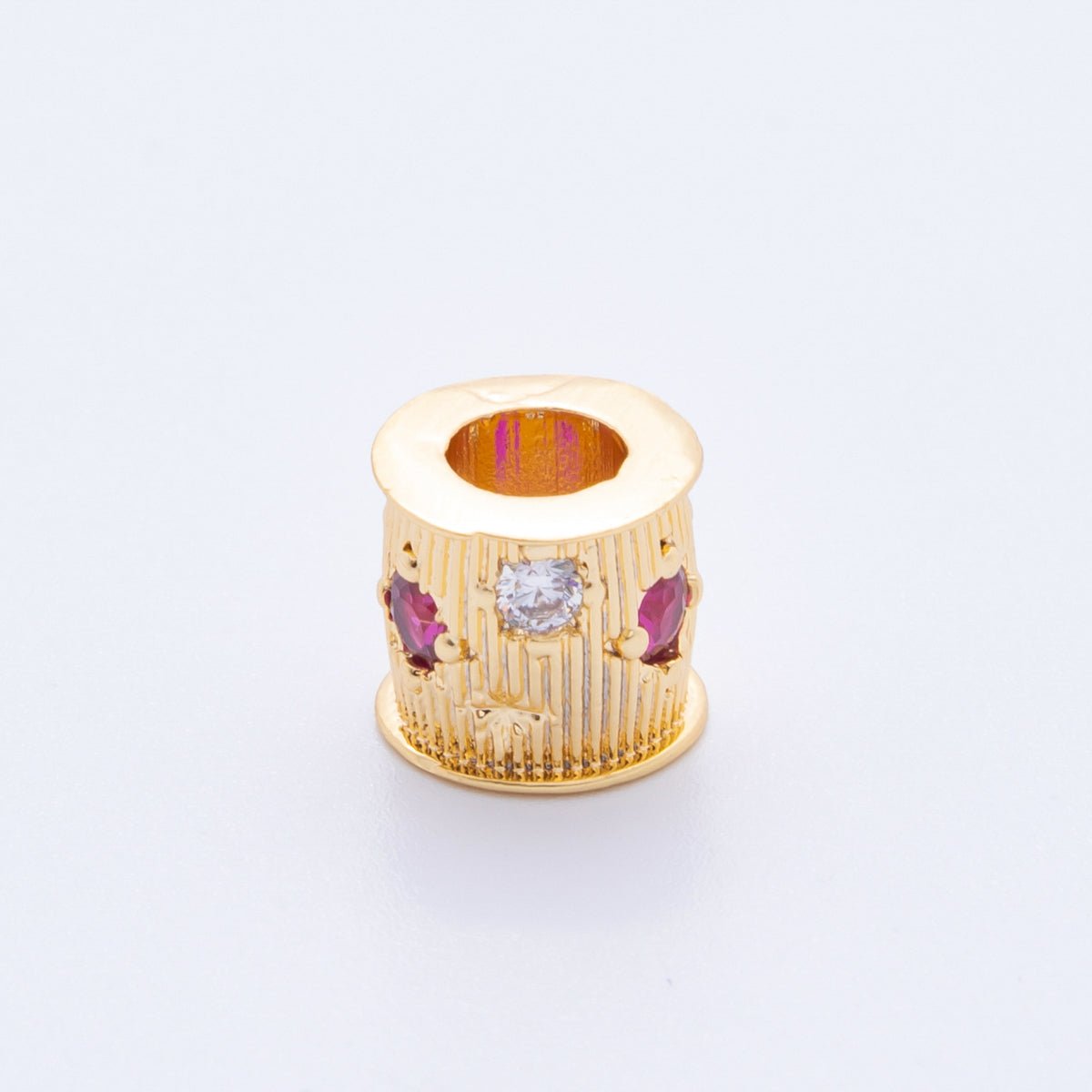 18K Gold Filled Fuchsia Clear CZ Line - Textured Rondelle Bead Spacer | AF1033 - DLUXCA