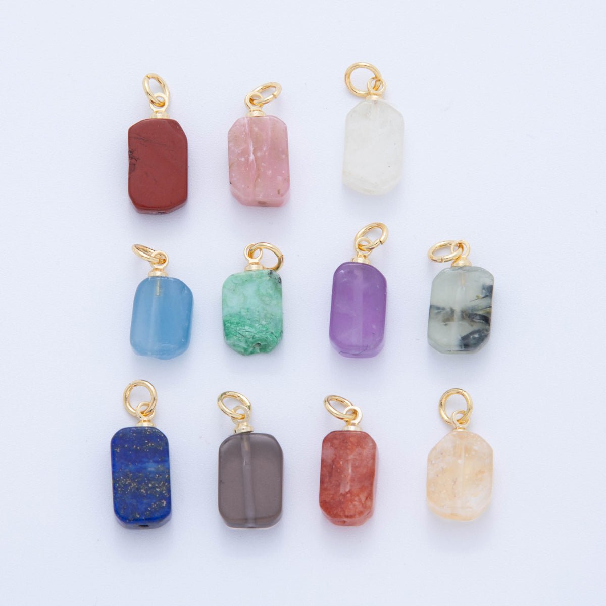 18K Gold Filled Gemstone Rectangular Chip Mini Charm | AF412 - AF418 - DLUXCA