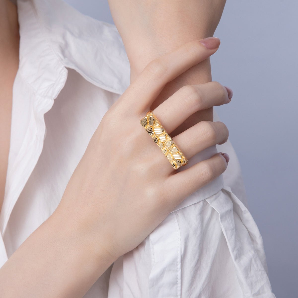 18K Gold Filled Geometric Edged Band Two - Finger Ring | O749 - DLUXCA