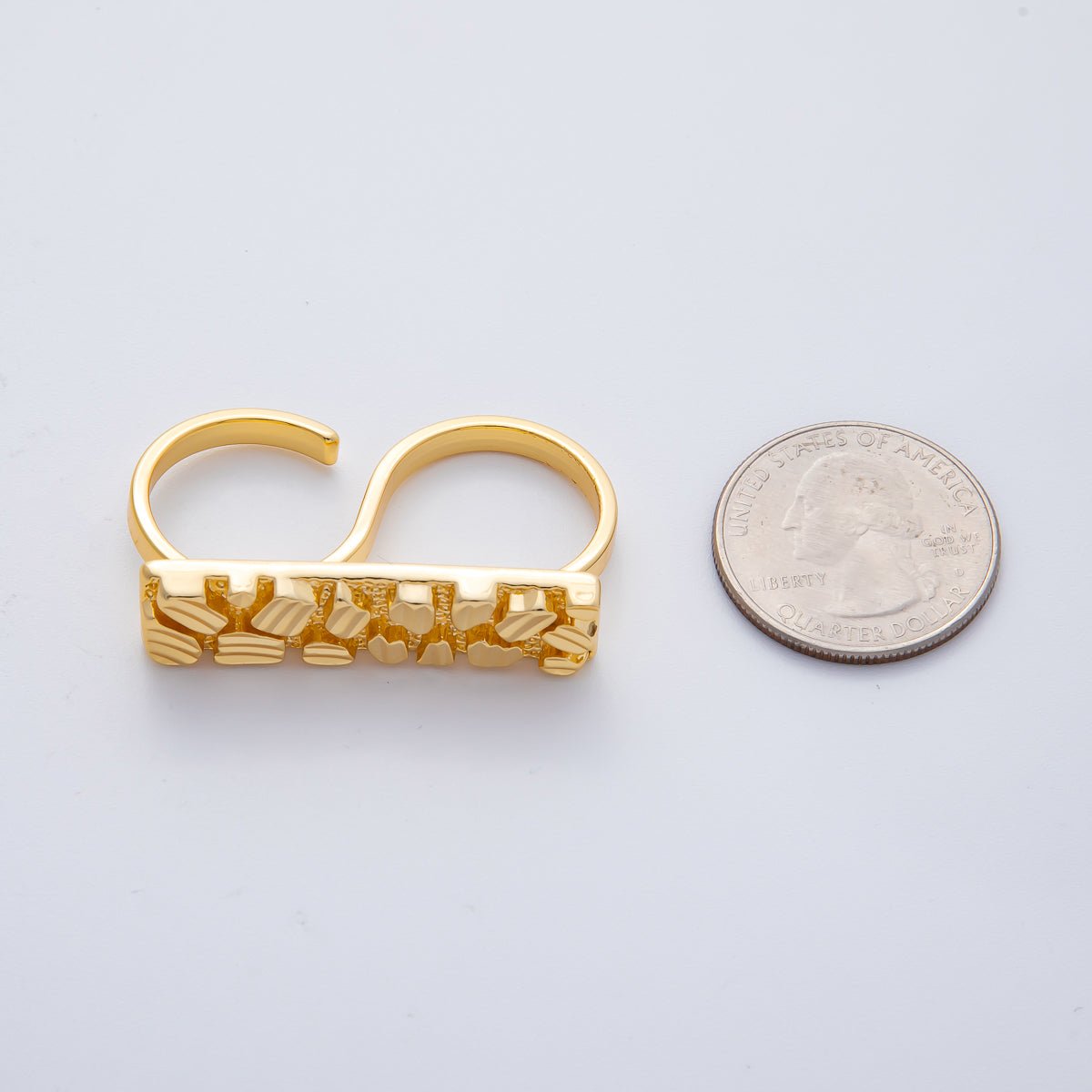 18K Gold Filled Geometric Edged Band Two - Finger Ring | O749 - DLUXCA