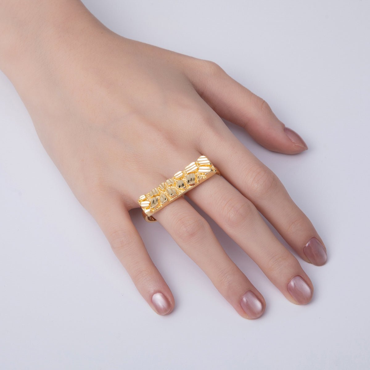 18K Gold Filled Geometric Edged Band Two - Finger Ring | O749 - DLUXCA