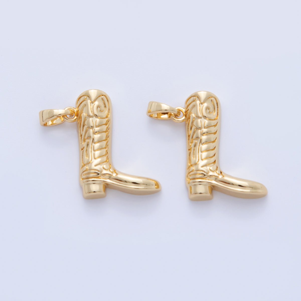 18K Gold Filled Geometric Lined Western Cowboy Boots Pendant | AH739 - DLUXCA