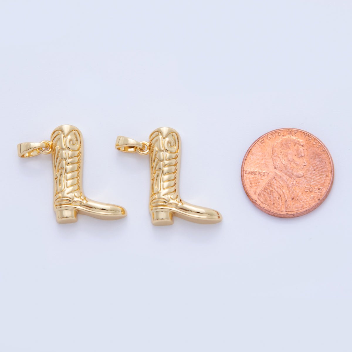 18K Gold Filled Geometric Lined Western Cowboy Boots Pendant | AH739 - DLUXCA