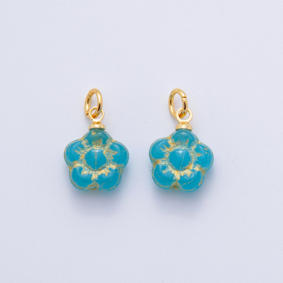 18K Gold Filled Gold - Lined Blue Daisy Flower Drop Charm | AF729 - DLUXCA
