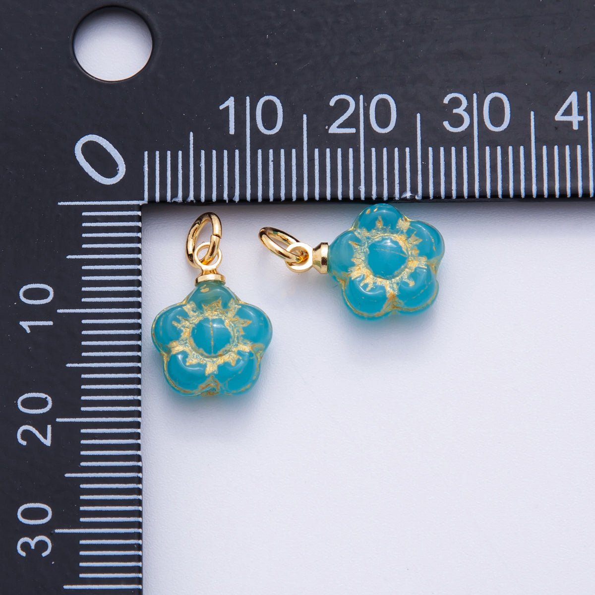 18K Gold Filled Gold - Lined Blue Daisy Flower Drop Charm | AF729 - DLUXCA