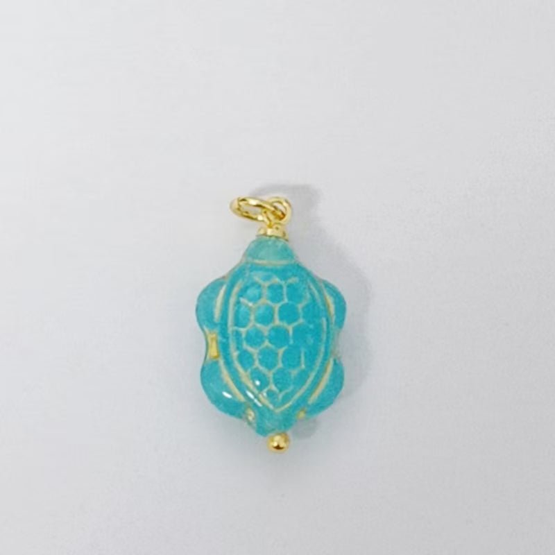 18K Gold Filled Gold - Lined Blue, Green Tortoise Turtle Drop Charm | AF728 - DLUXCA