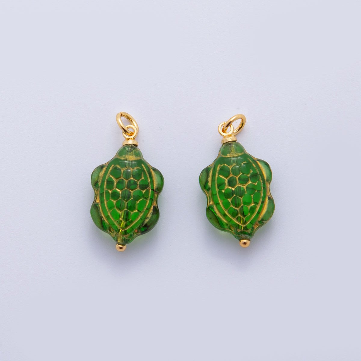 18K Gold Filled Gold - Lined Blue, Green Tortoise Turtle Drop Charm | AF728 - DLUXCA