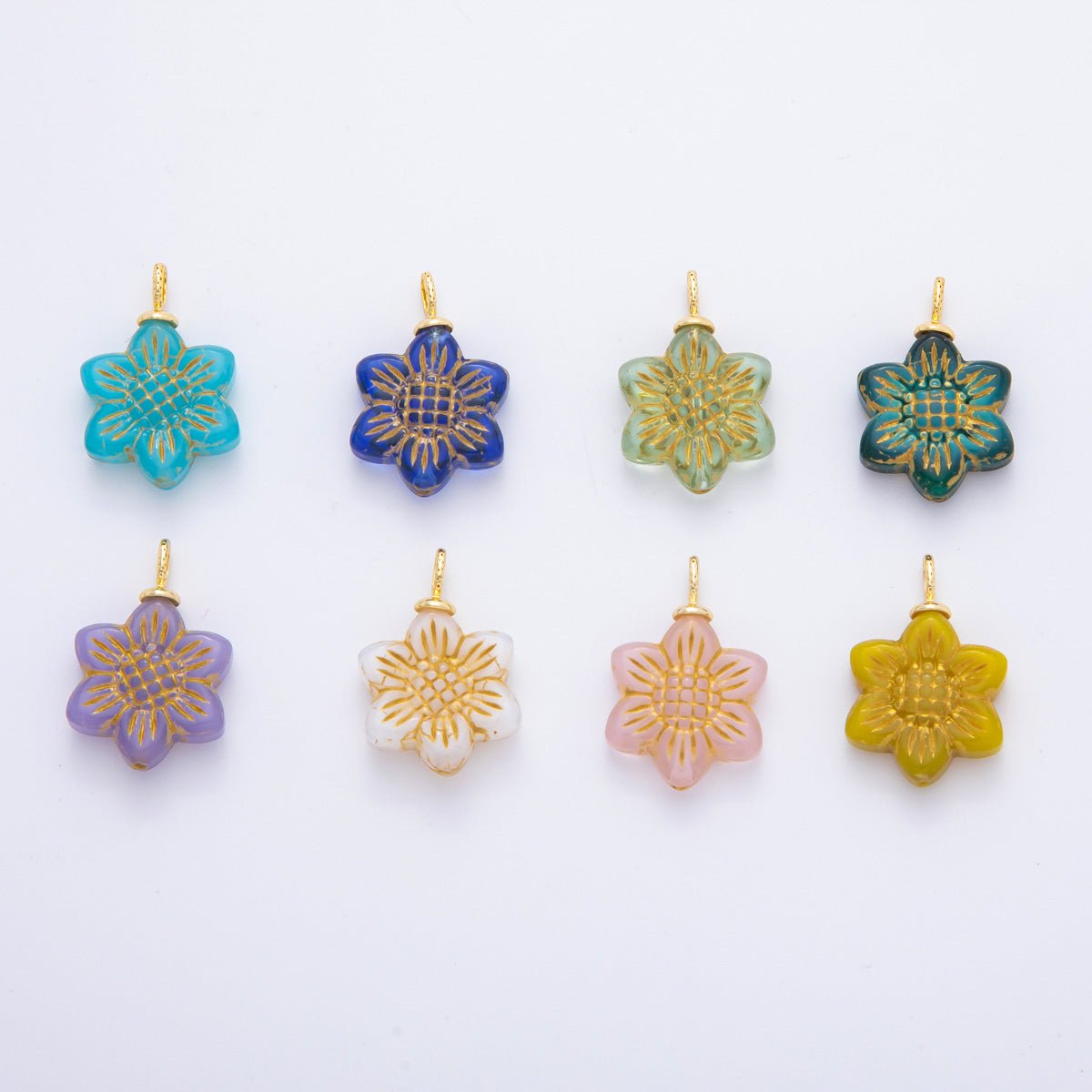 18K Gold Filled Gold Lined Flower Czech Beads Drop Charm | E746 - E761 - DLUXCA