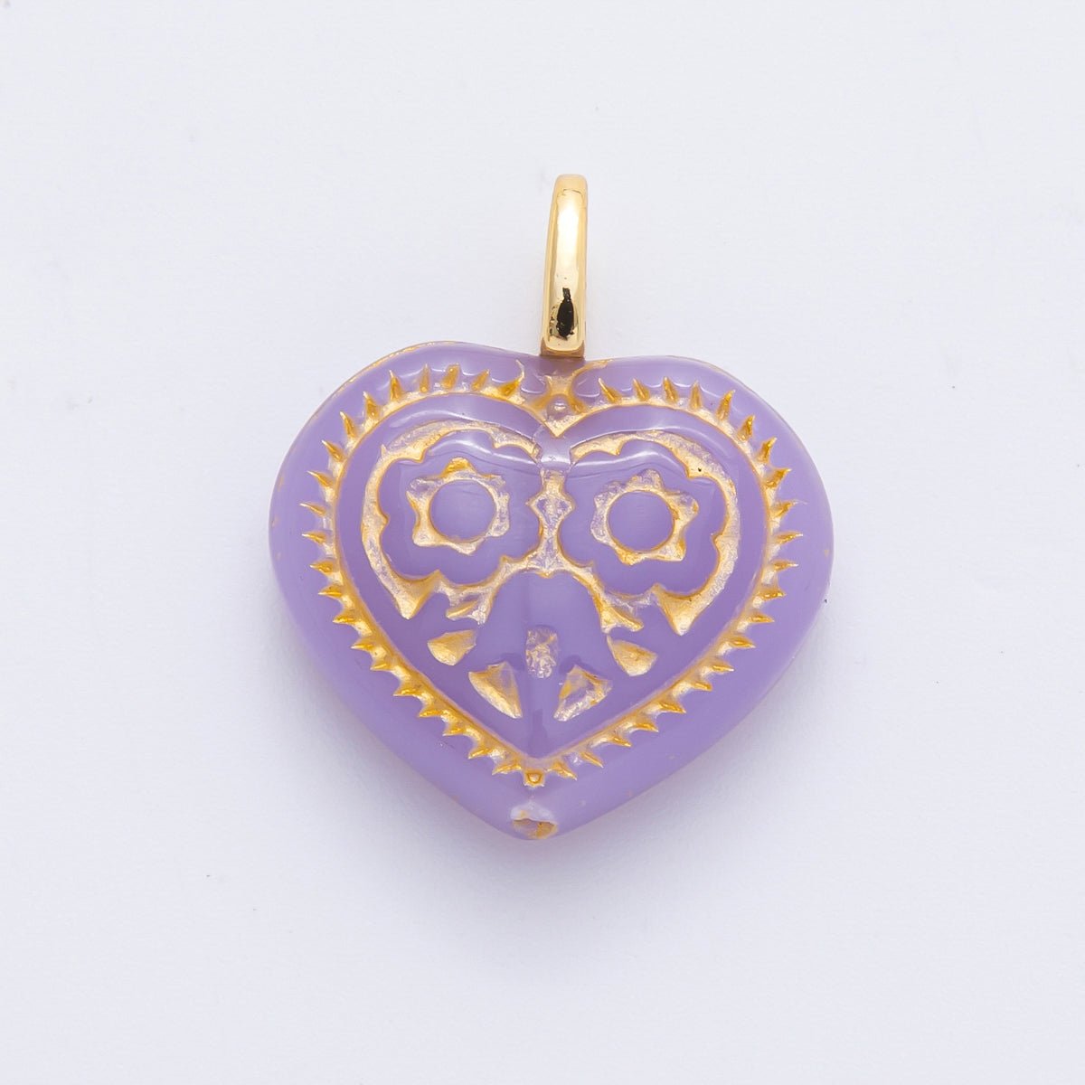 18K Gold Filled Gold - Lined Red, Blue, Green, Pink, Purple Geometric Heart Drop Charm | N462 N490 N505 N533 - DLUXCA