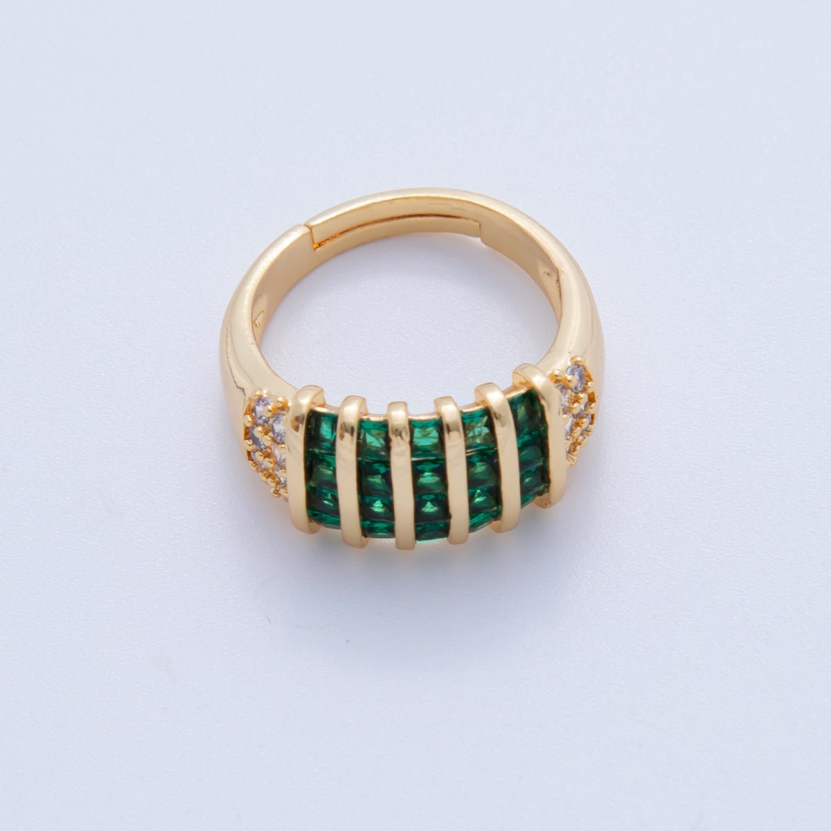 18K Gold Filled Green Baguette Clear Micro Paved Woven Signet Ring | O1809 - DLUXCA