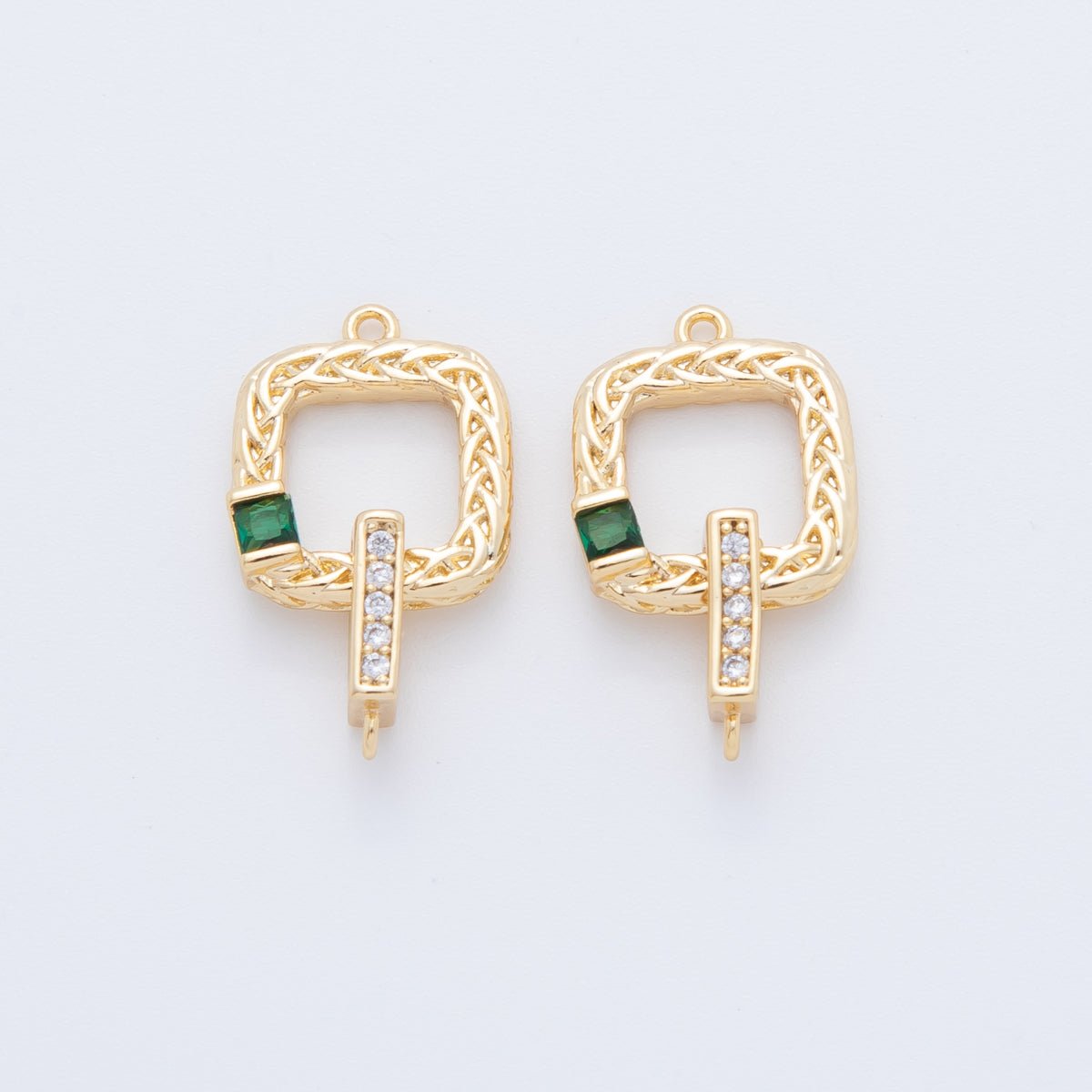 18K Gold Filled Green, Blue CZ Micro Paved Intertwine Square Closure Findings Set | Y047 - DLUXCA