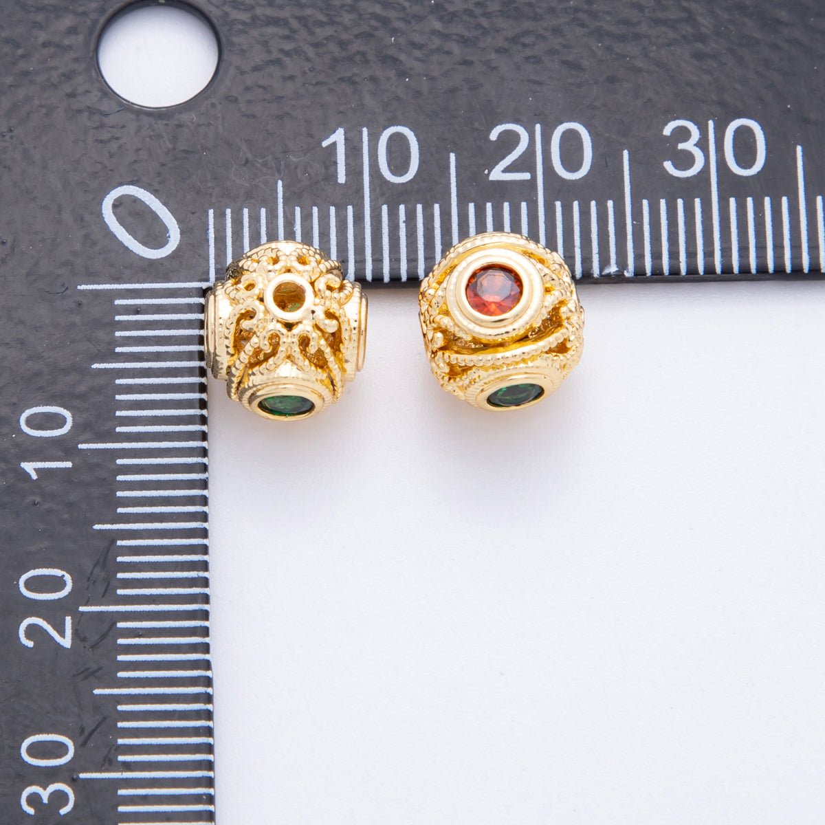 18K Gold Filled Green CZ Filigree Geometric Round Bead Spacer | AF1038 - DLUXCA