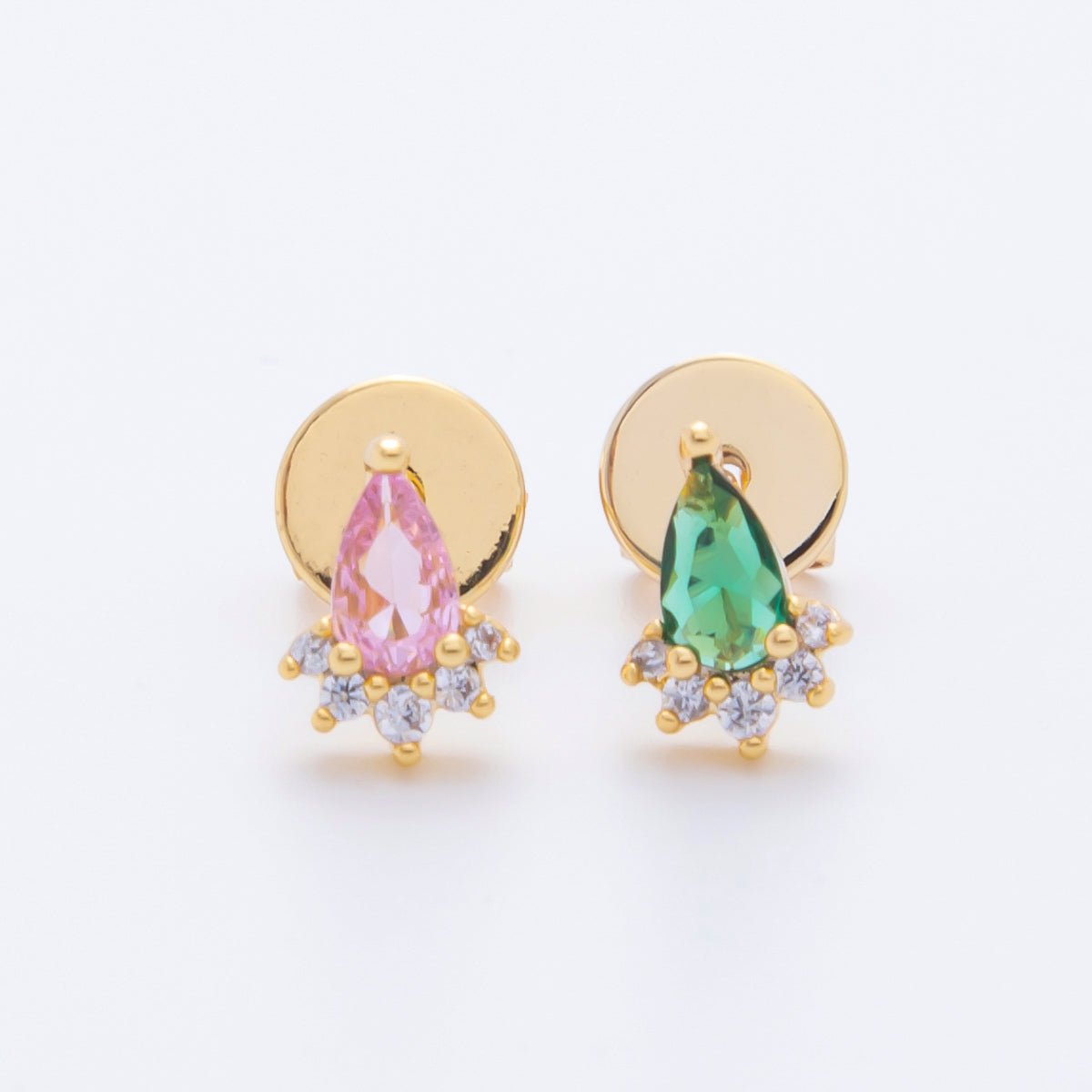 18K Gold Filled Green CZ Teardrop Micro Paved CZ Studs Earrings | AJ224 - DLUXCA