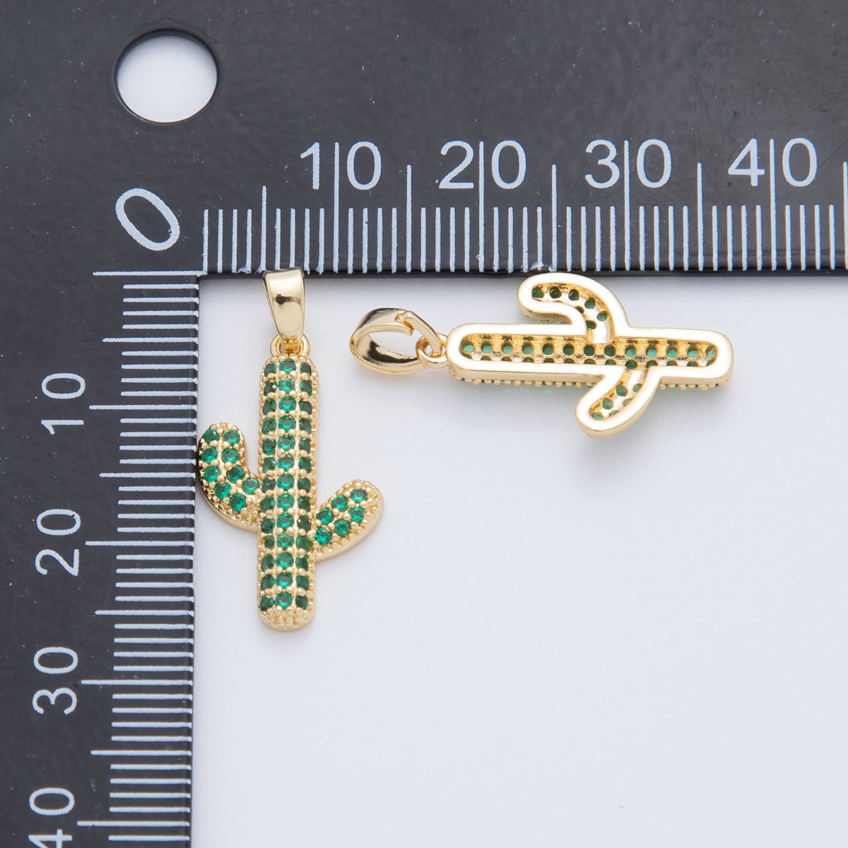 18K Gold Filled Green Micro Paved CZ Cactus Plant Pendant | AH779 - DLUXCA