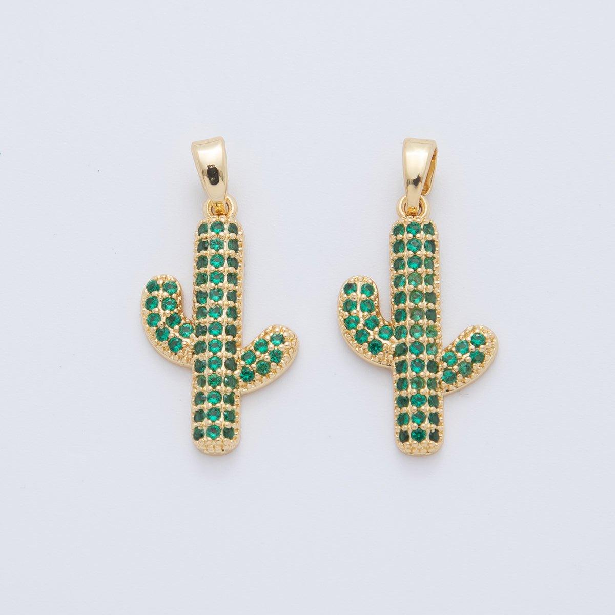 18K Gold Filled Green Micro Paved CZ Cactus Plant Pendant | AH779 - DLUXCA
