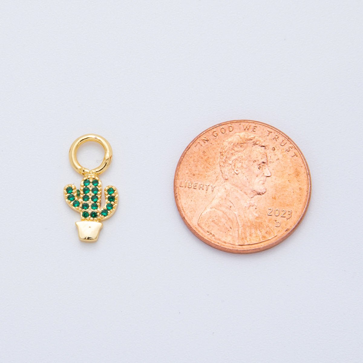 18K Gold Filled Green Micro Paved CZ Tiny Cactus Plant Add - On Drop Earring Charm | C519 - DLUXCA
