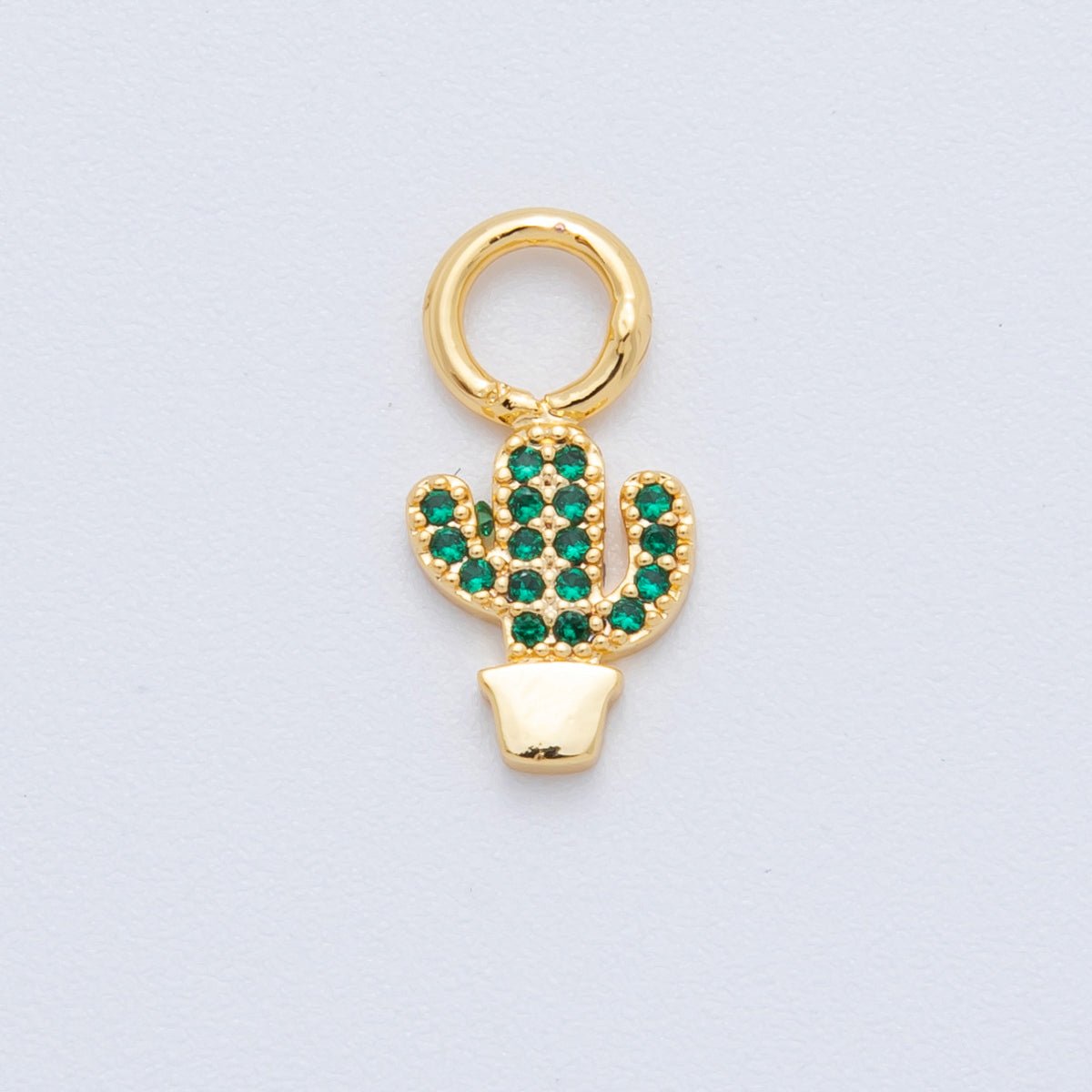 18K Gold Filled Green Micro Paved CZ Tiny Cactus Plant Add - On Drop Earring Charm | C519 - DLUXCA