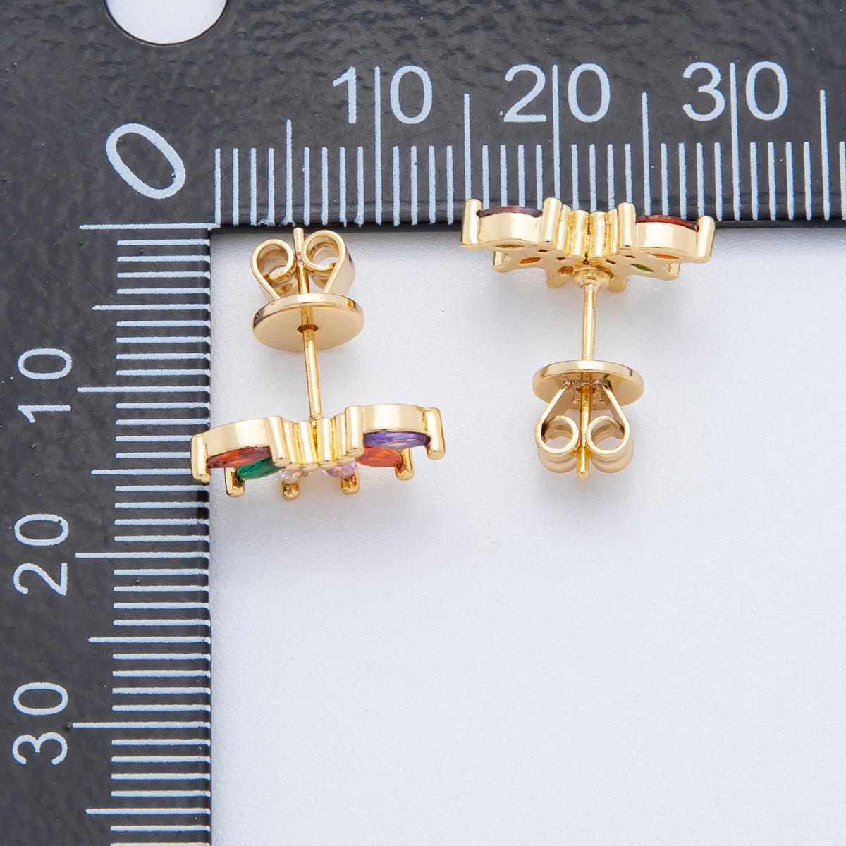 18K Gold Filled Green, Red, & Multicolor Marquise CZ Petal Sparks Studs Earrings | AJ - 181 - AJ - 183 - DLUXCA