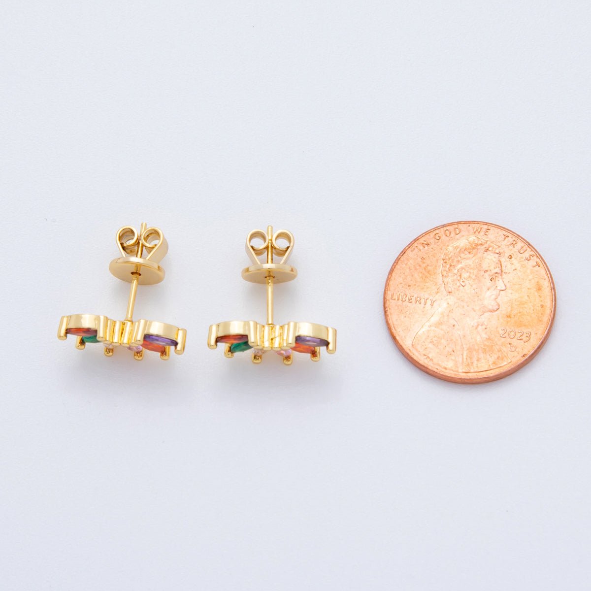 18K Gold Filled Green, Red, & Multicolor Marquise CZ Petal Sparks Studs Earrings | AJ - 181 - AJ - 183 - DLUXCA