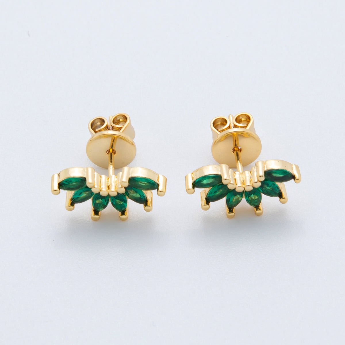 18K Gold Filled Green, Red, & Multicolor Marquise CZ Petal Sparks Studs Earrings | AJ - 181 - AJ - 183 - DLUXCA