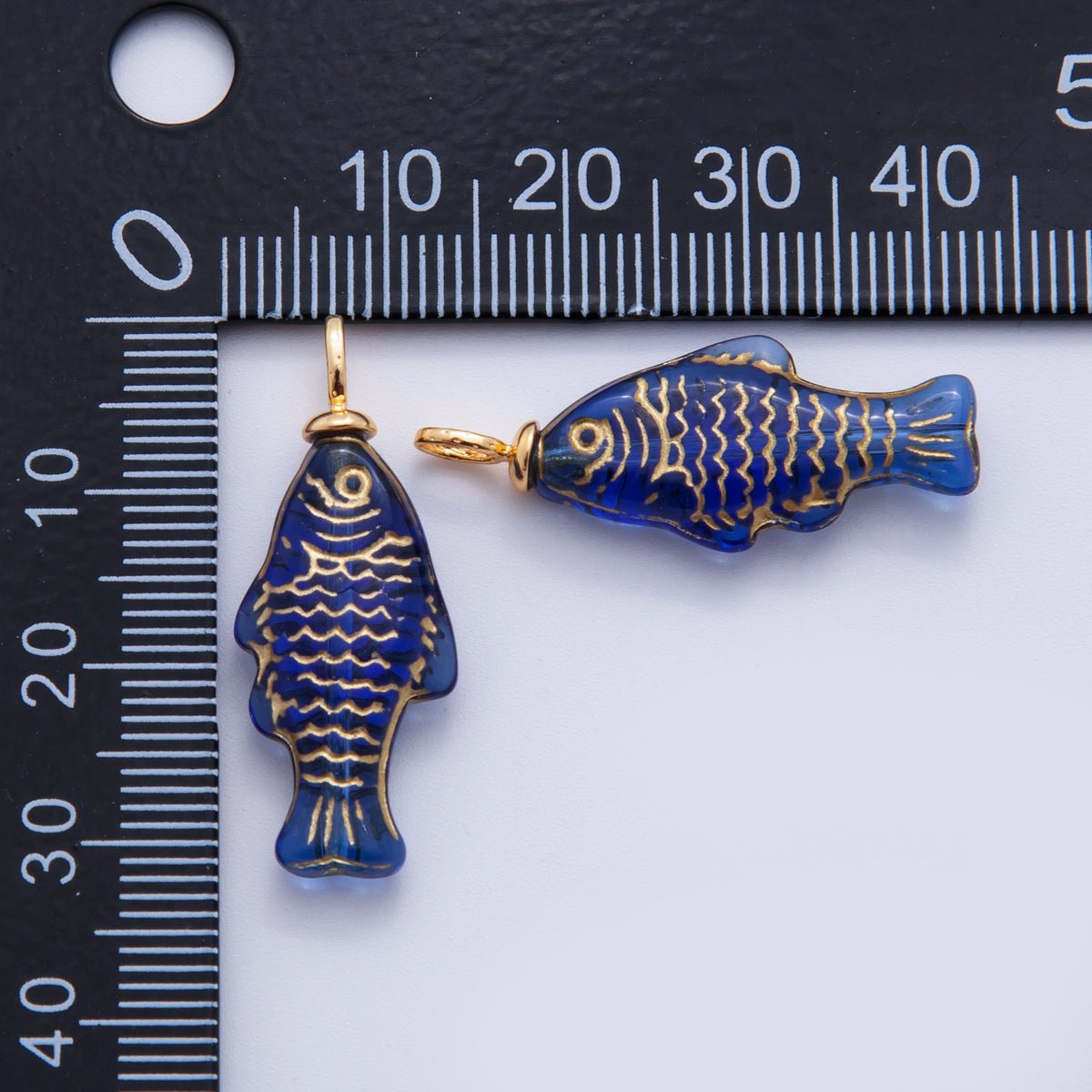 18K Gold Filled Green, Yellow, Red, Blue Gold - Scaled Acrylic Multidimensional 3D Fish Drop Charm | AF296 AF297 AF272 - DLUXCA