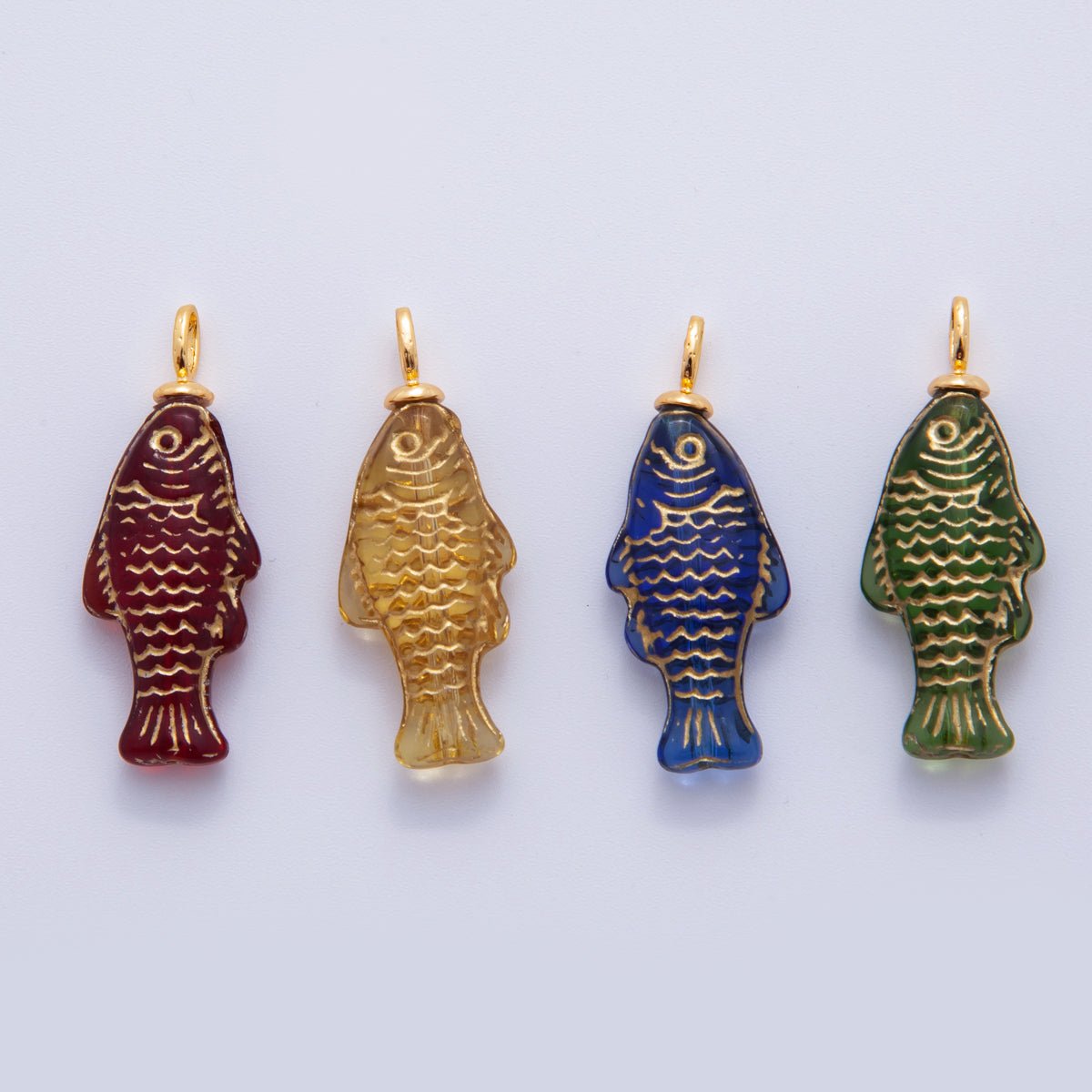 18K Gold Filled Green, Yellow, Red, Blue Gold - Scaled Acrylic Multidimensional 3D Fish Drop Charm | AF296 AF297 AF272 - DLUXCA