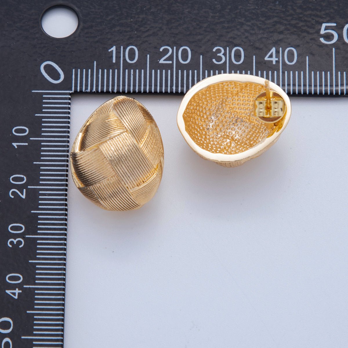 18K Gold Filled Half Volley Ball Woven Textured Stud Earrings | AI405 - DLUXCA