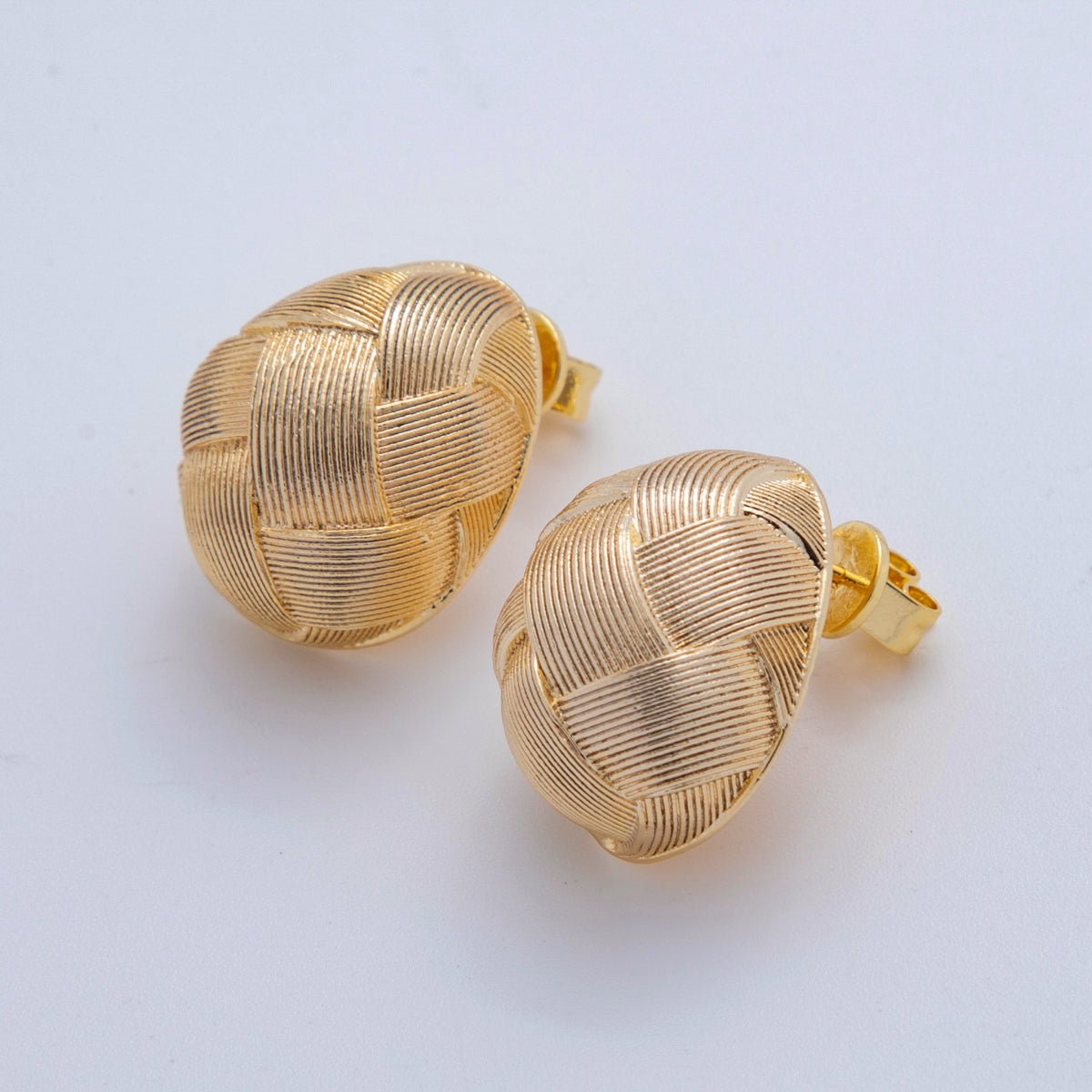 18K Gold Filled Half Volley Ball Woven Textured Stud Earrings | AI405 - DLUXCA