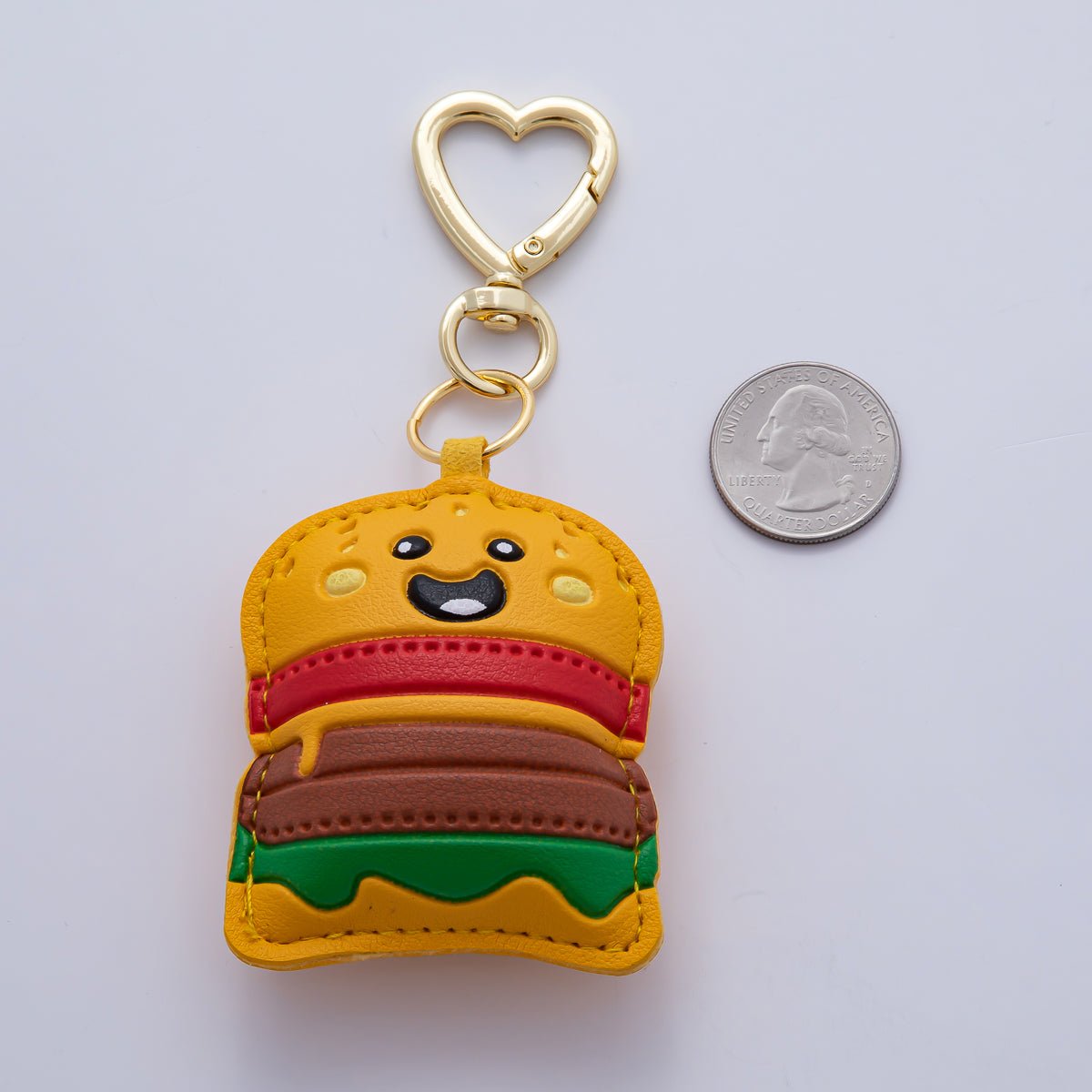18K Gold Filled Hamburger Fast Food Leather Bag Charm Keychain Heart Key Ring Accessories | WB - 00233 - DLUXCA