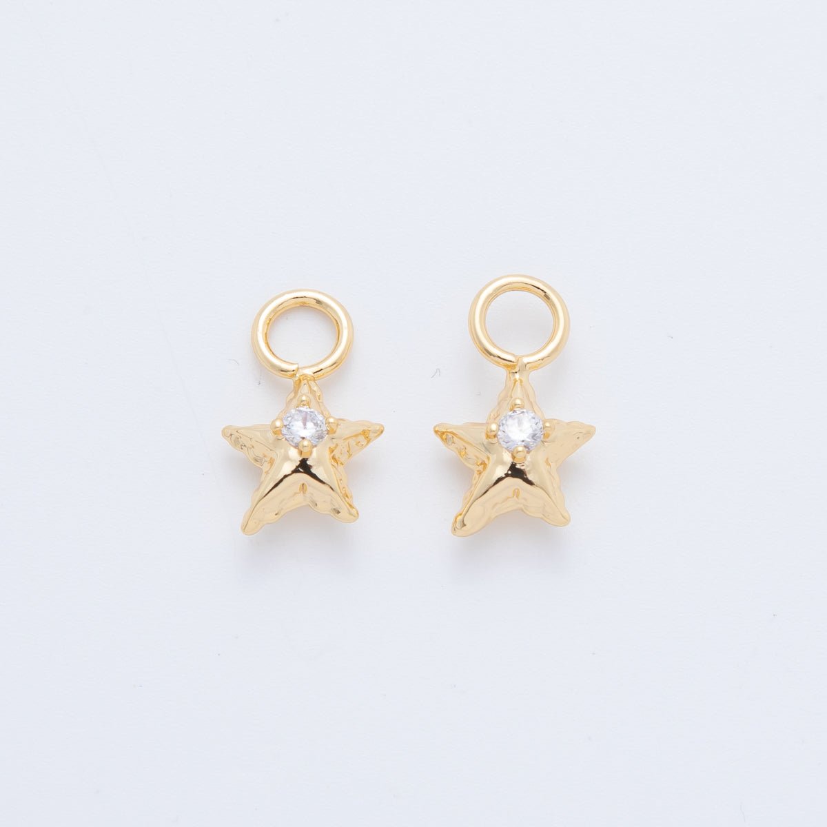18K Gold Filled Hammered Star CZ Add - On Drop Earring Charm | AF762 - DLUXCA
