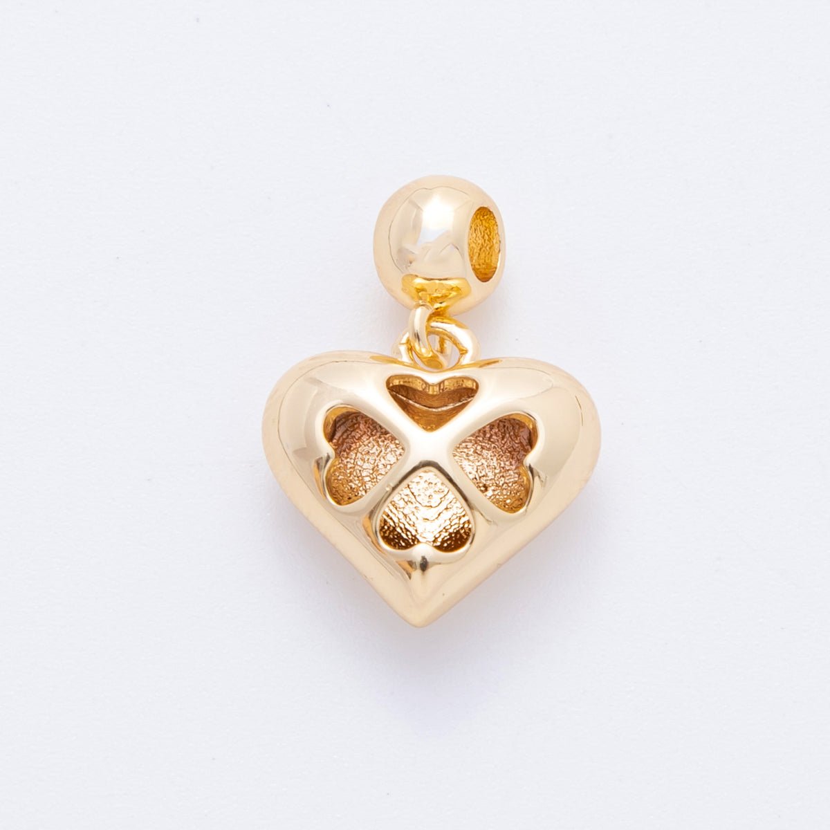 18K Gold Filled Heart Clover Dome Rondelle Drop Pendant | E658 - DLUXCA