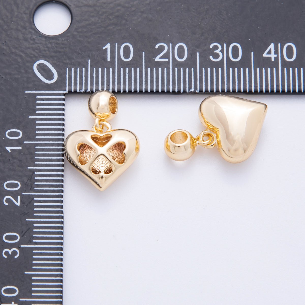 18K Gold Filled Heart Clover Dome Rondelle Drop Pendant | E658 - DLUXCA