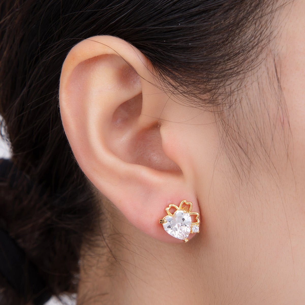 18K Gold Filled Heart CZ Half Clover Stud Earrings | AI376 AI377 - DLUXCA
