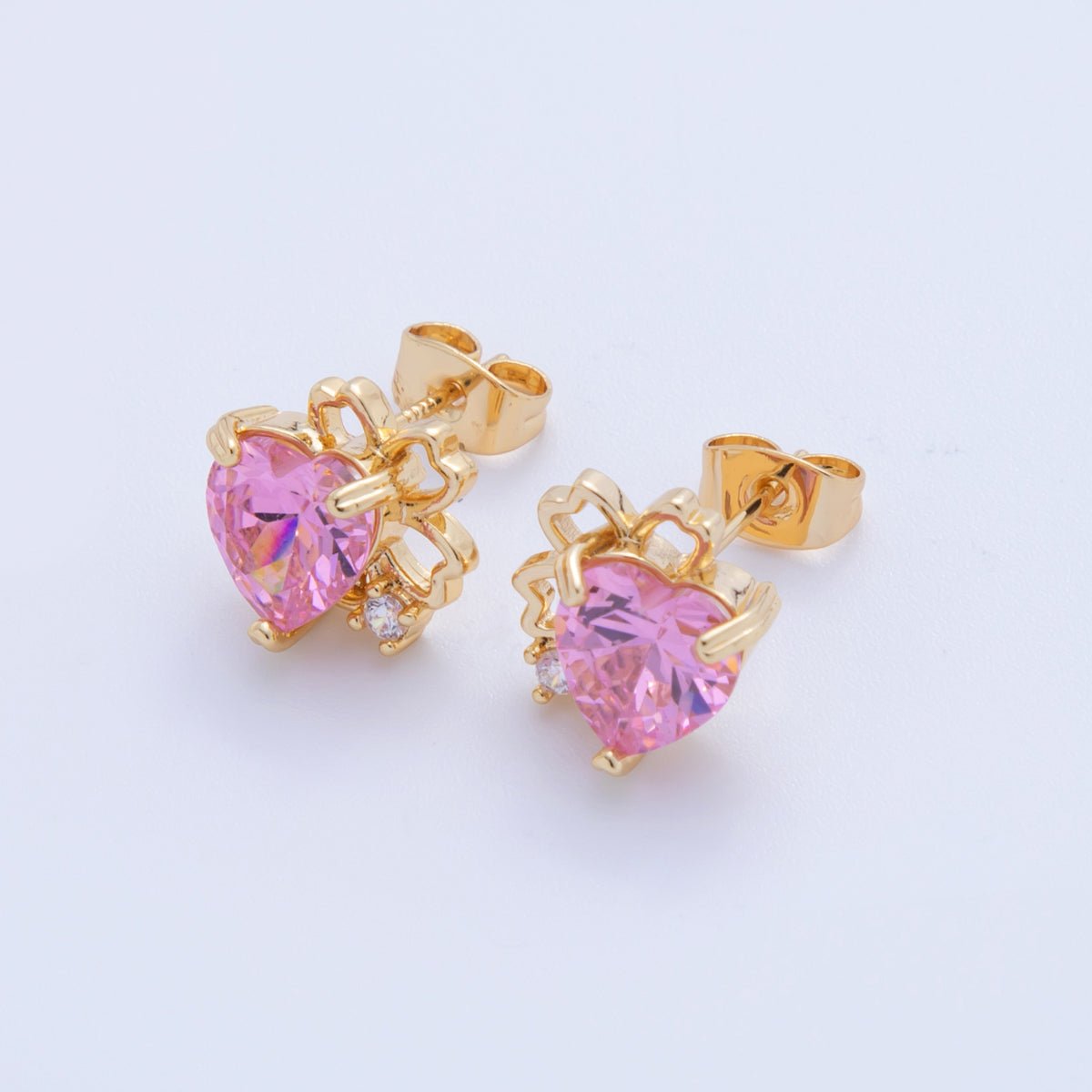 18K Gold Filled Heart CZ Half Clover Stud Earrings | AI376 AI377 - DLUXCA