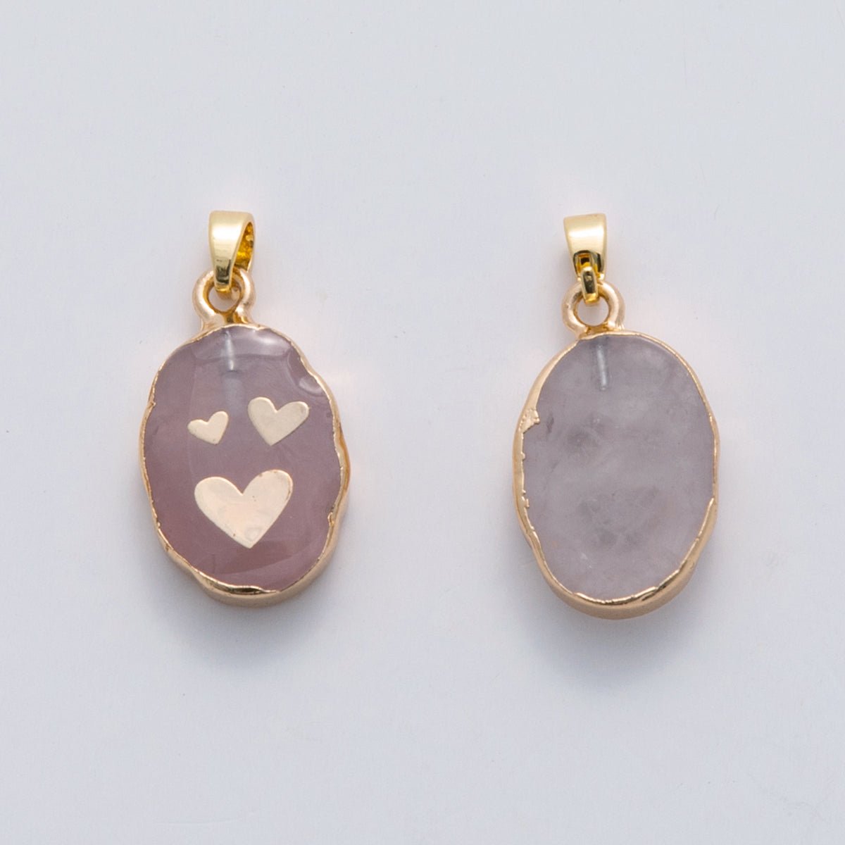 18K Gold Filled Heart Rose Quartz Oblong Pendant | AH695 - DLUXCA