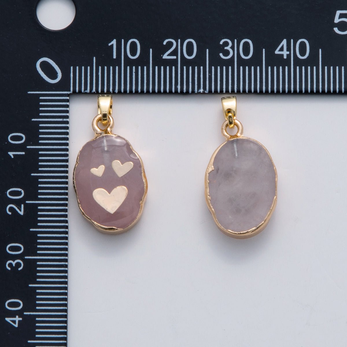 18K Gold Filled Heart Rose Quartz Oblong Pendant | AH695 - DLUXCA