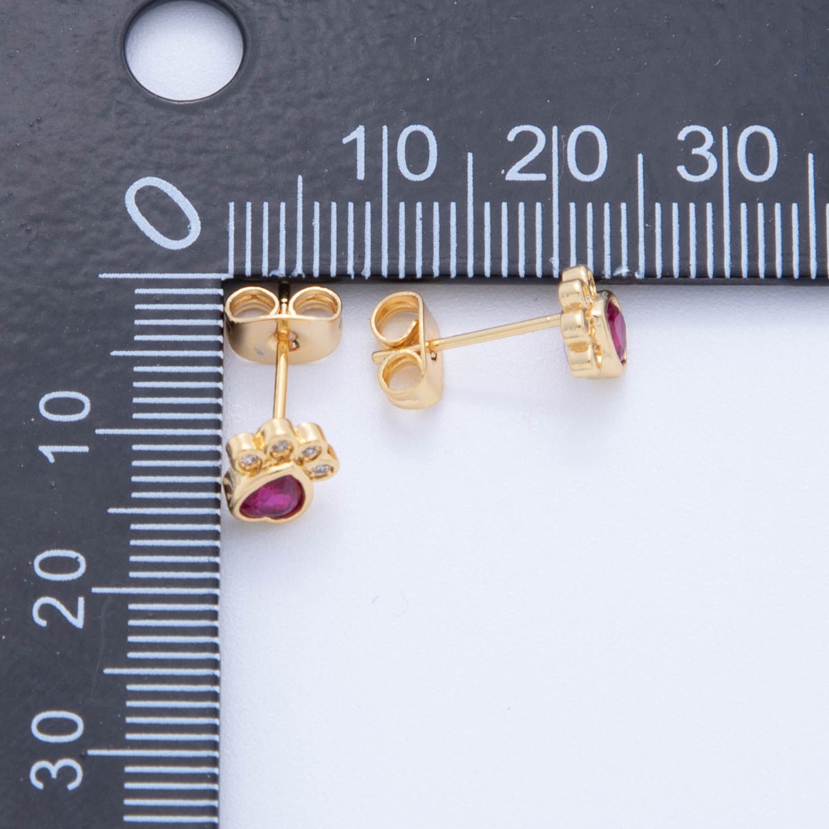 18K Gold Filled Hot Pink & Clear CZ Pet Paws Stud Earrings | AI396 - DLUXCA