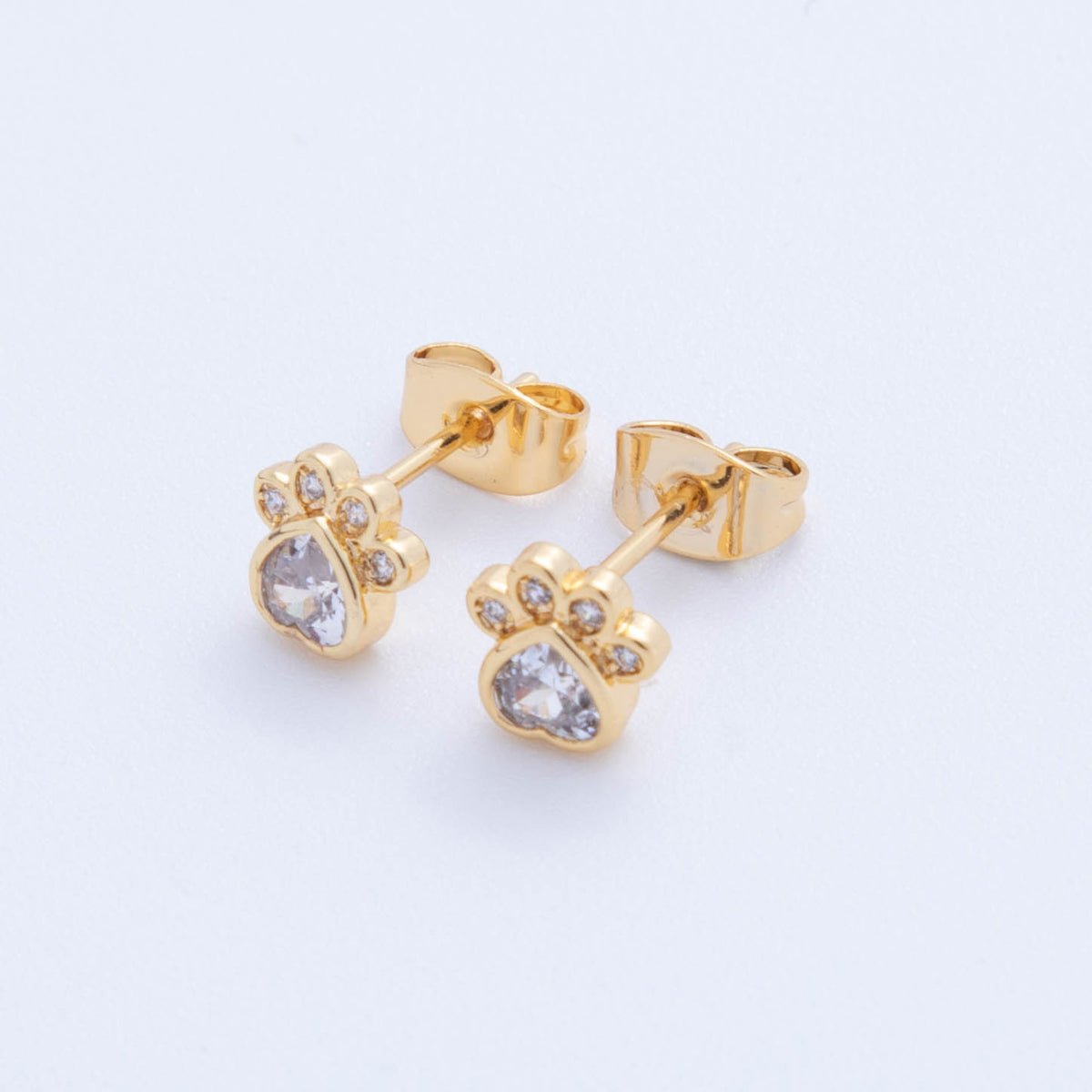 18K Gold Filled Hot Pink & Clear CZ Pet Paws Stud Earrings | AI396 - DLUXCA
