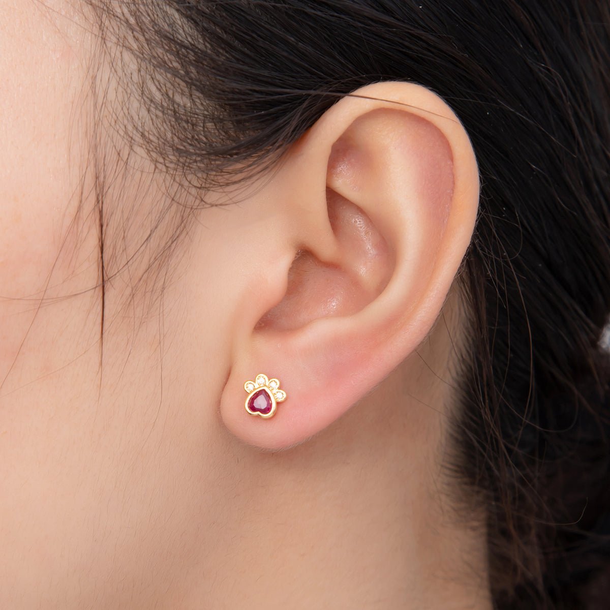 18K Gold Filled Hot Pink & Clear CZ Pet Paws Stud Earrings | AI396 - DLUXCA