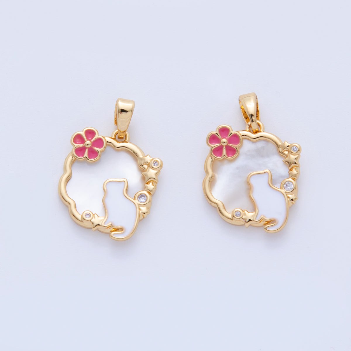 18K Gold Filled Kitty Cat Pet Shell Pearl Molten Pendant | AH751 - DLUXCA