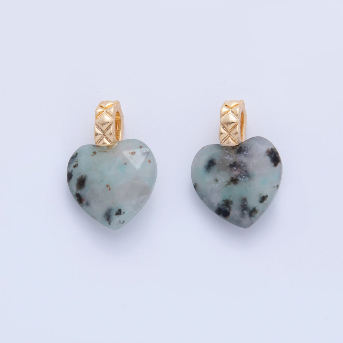 18K Gold Filled Kiwi Jasper Gemstone Heart Quilted Bail Pendant | AF353 - DLUXCA
