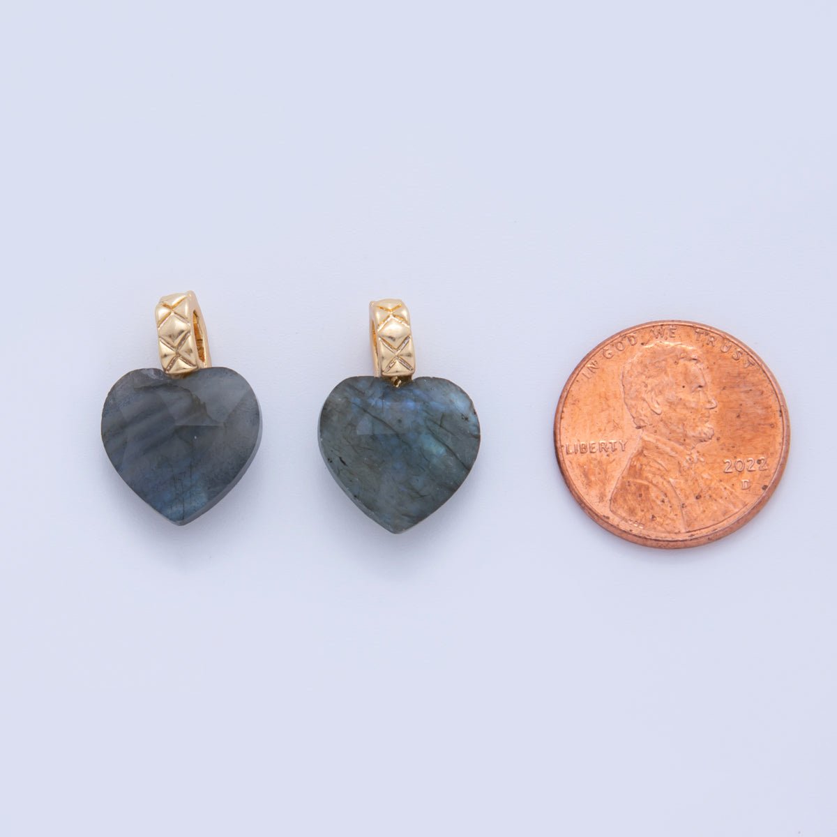 18K Gold Filled Labradorite Gemstone Heart Quilted Bail Pendant | AF352 - DLUXCA